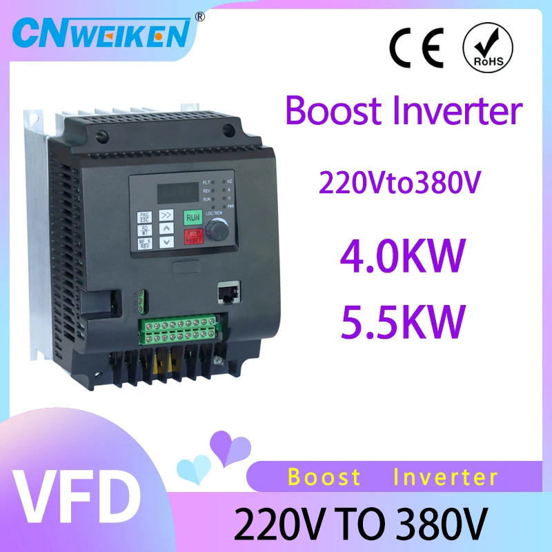 

4KW 5.5kw 7.5kw 11kw VFD Input 220V 1phase to Output 220V/380V 3phase Variable Frequency Inverter for Motor Speed Control