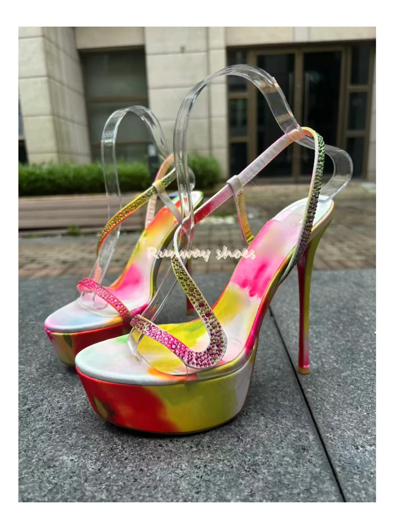 Rhinestone Sandal Women - Kolorowe, wodoodporne, grube podeszwy, jednopaskowe, luksusowe