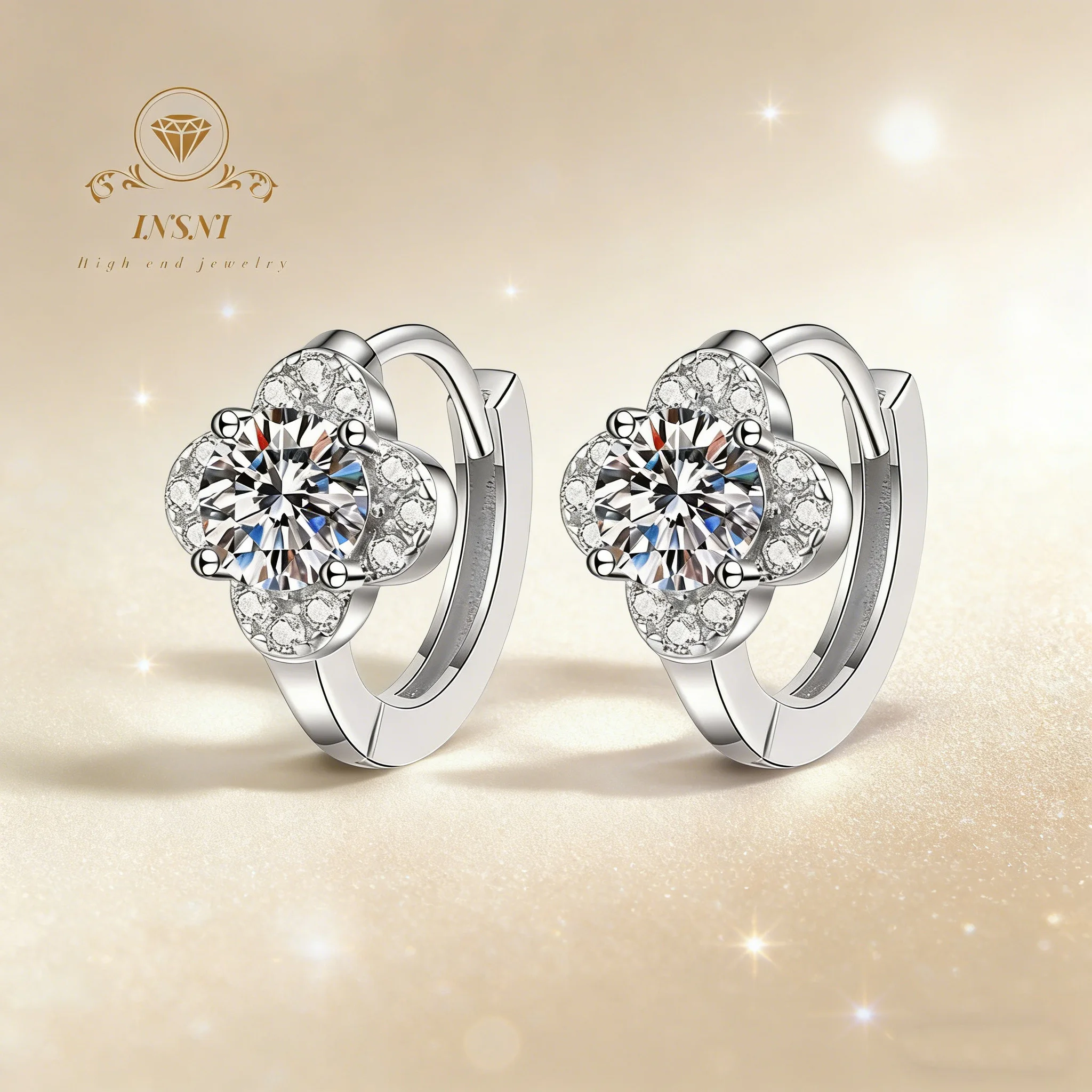 

1Ct Eternal Clover Studs S925 Platinum-Bezel Four-Leaf Moissanite Certified Luxury Jewelry With Velvet Case Gift Non allergic