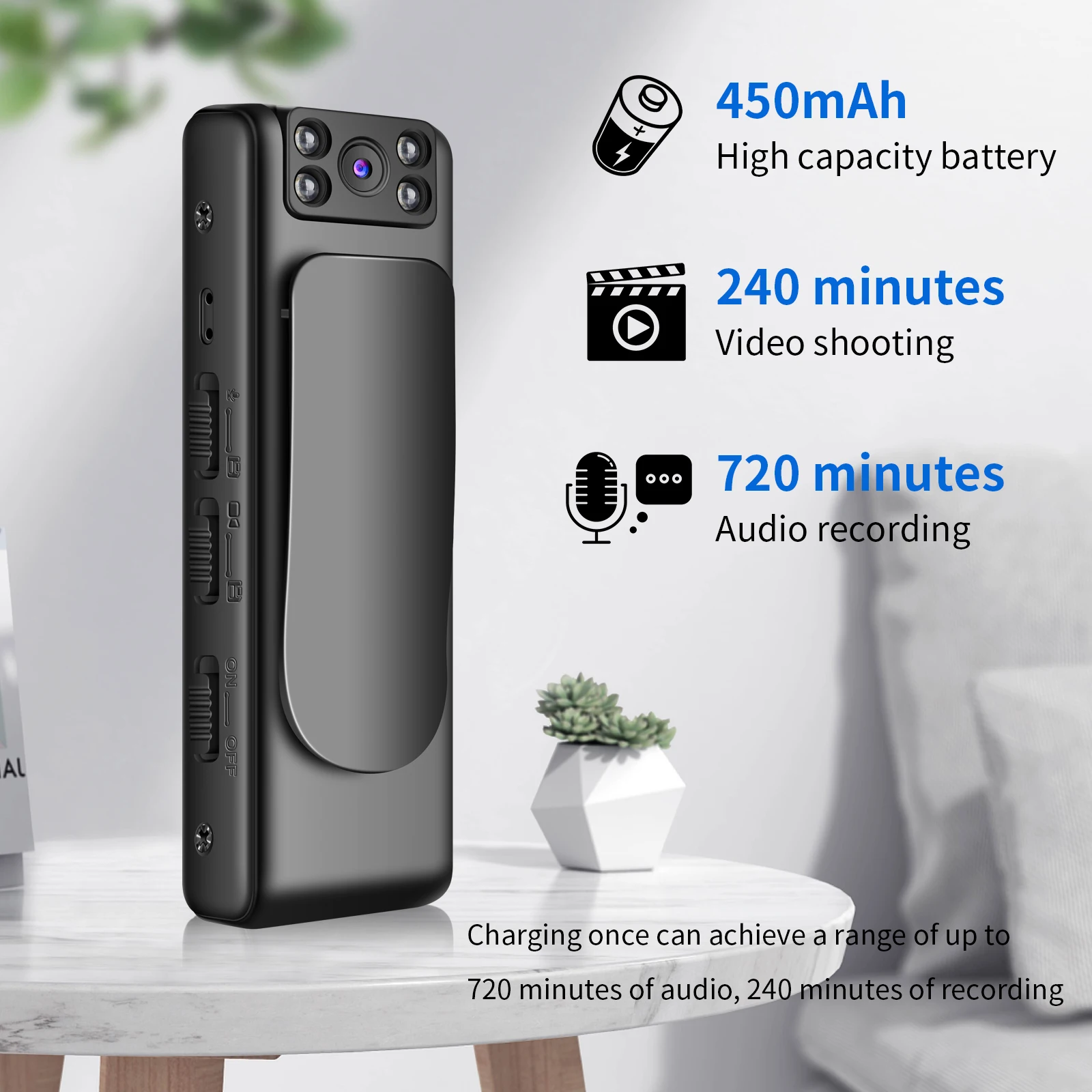 Telecamera Body 4K WiFi Con Obiettivo Girevole 180° E Visione Notturna – Batteria 1000mAh, 8 Ore Di Registrazione