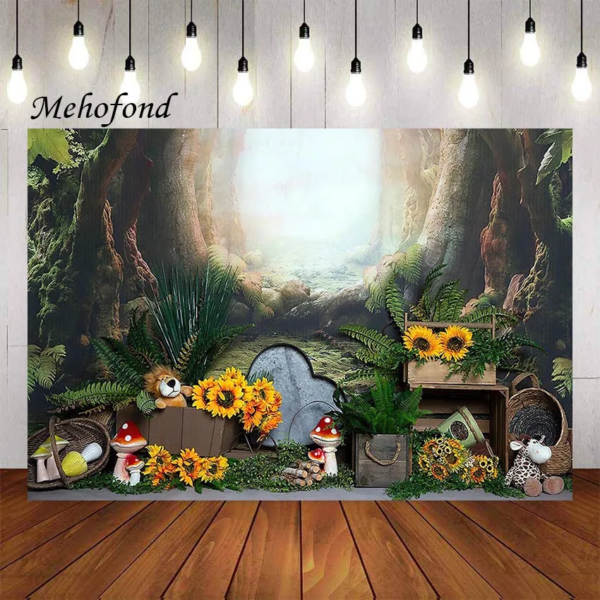 

Mehofond Photography Background Fairy Tales Wonderland Forest Sunflower Kid Birthday Cake Smash Decor Backdrop Photo Studio Prop