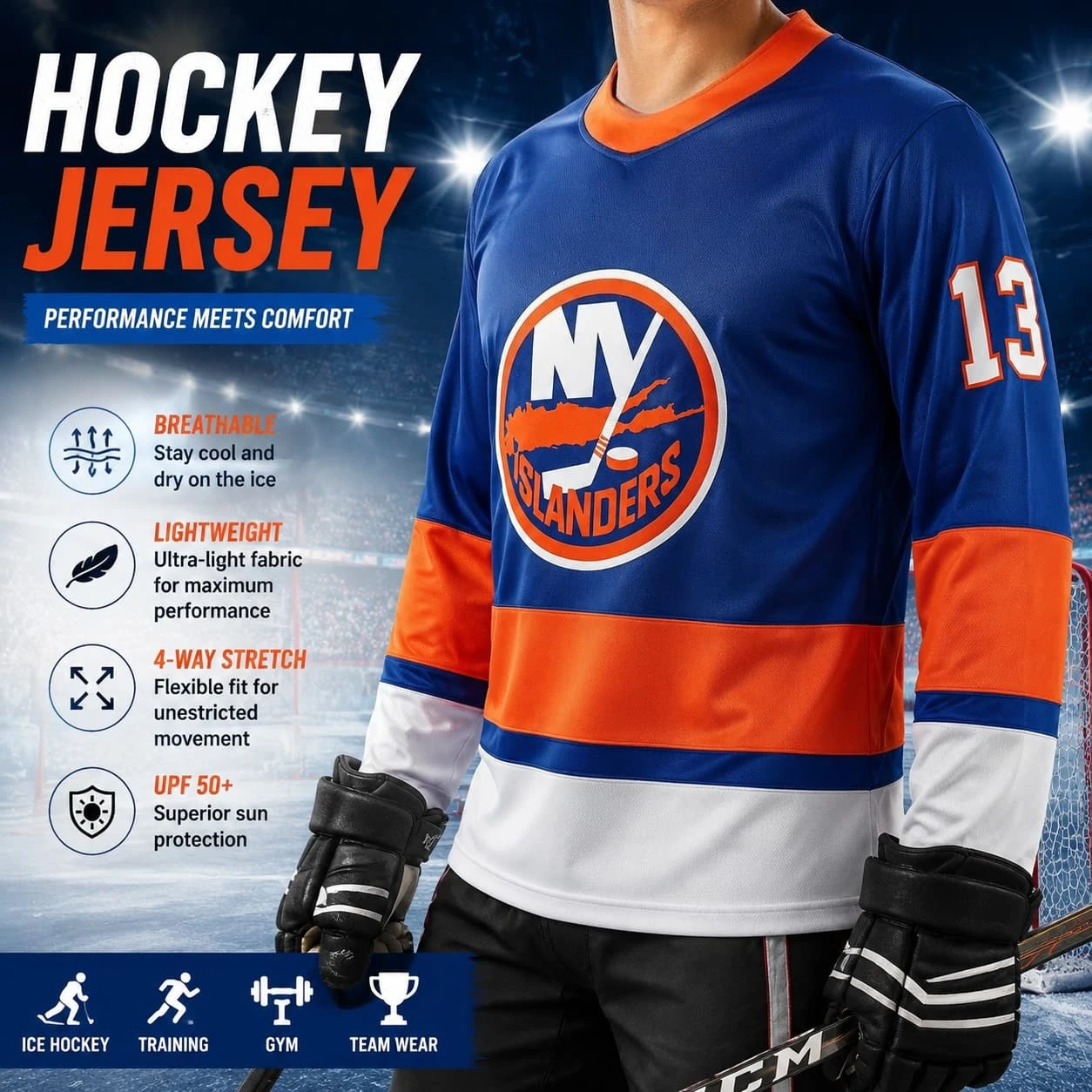 Kinder-T-Shirt, Damen-T-Shirt, Jungen-Top, Erwachsene, Kinder, Eltern-Kind, schnell trocknend, Herren-Langarm-T-Shirt, New York Ice Hockey Premium Sport – Detail 4
