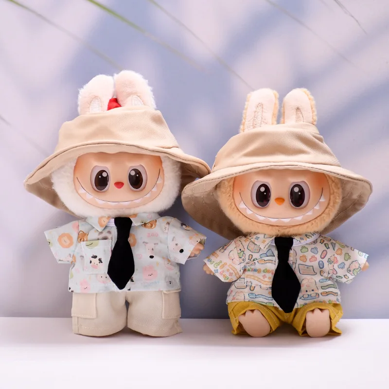 For 1st to 3rd Gen 15/17cm LABUBU Dolls Casual Tie/Cartoon Animal Party Rabbit Print Set – Playful Style Outing Outfit