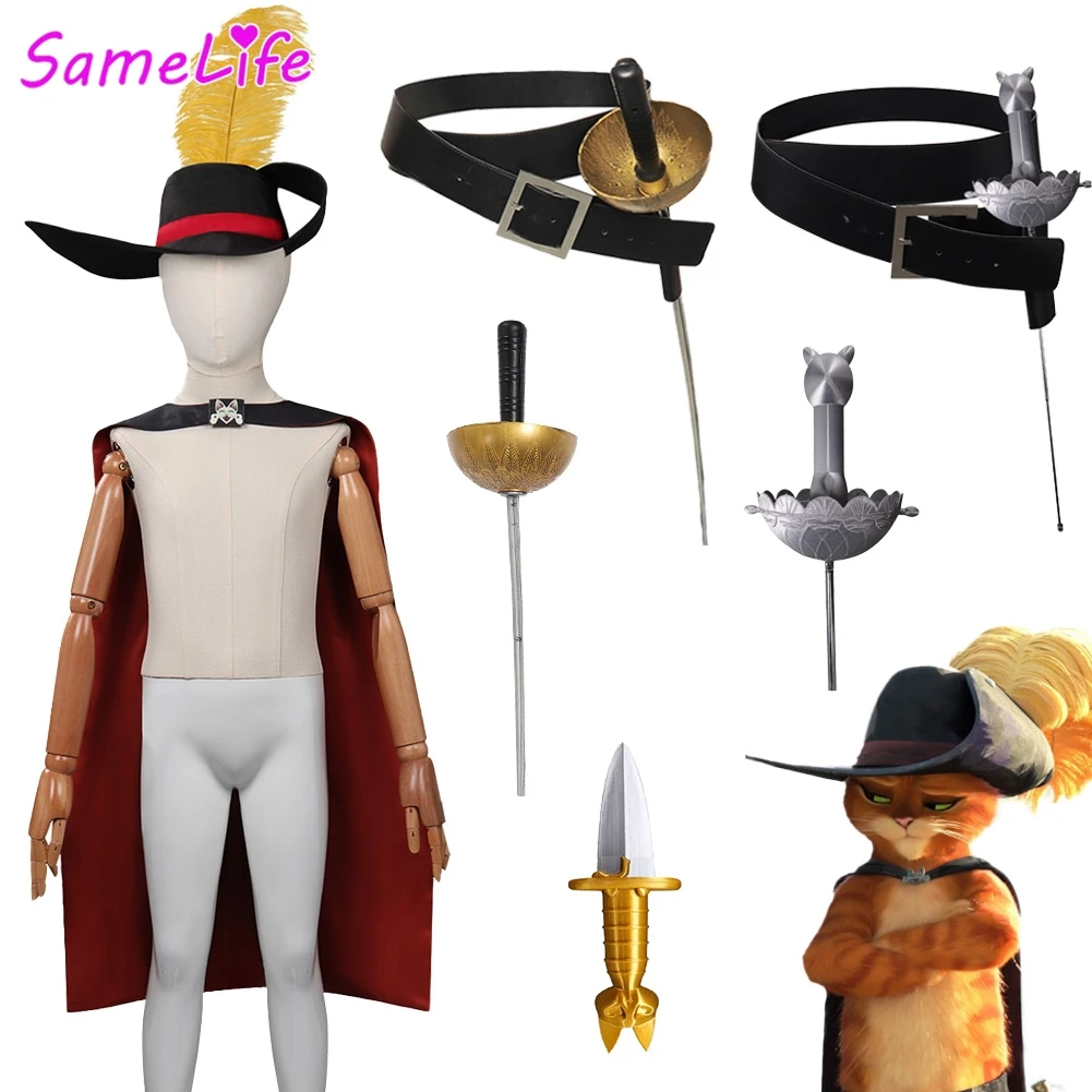 

Cat Swordsman Cosplay Fantasy Boys Hat Cloak Cartoon Puss Into Boots Roleplay Costume Teen 8 Years Fancy Dress Up Party Clothes