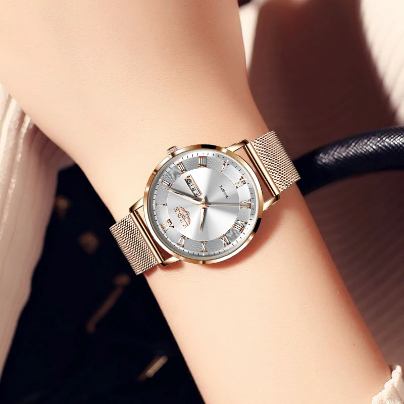 LIGE Brand Women Watches Ultra-thin Luxury Quartz Watch Fashion Ladies Clock Stainless Steel Waterproof Calendar Week Wristwatch