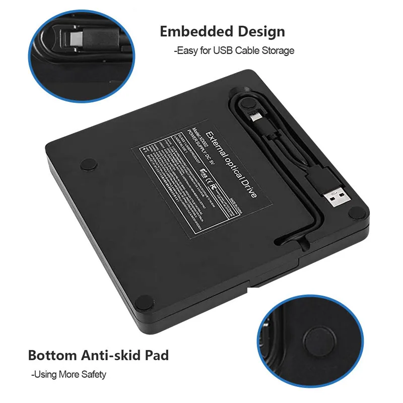 Внешний 3D-привод Blu-Ray USB 3.0 Портативная записывающая горелка Bluray Поддержка дисков 50G для чтения/записи Bluray Диски, совместимые с Windows MacOS