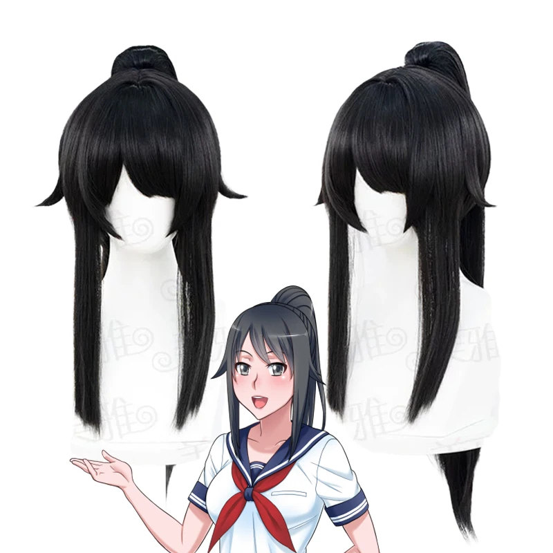 Nieuwe Anime Yandere Simulator Ayano Aishi Cosplay Pruik Zwart Lang Haar Hittebestendige Synthetische Pruiken Halloween Carnaval Prop