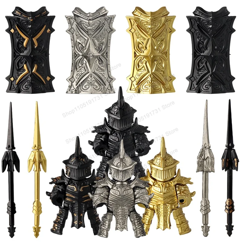 Z7721-2 oro Torre alta Caballeros Edad Media bloque de construcción mini figuras de acción Demon Soul Series escudos lanza accesorios Juguetes