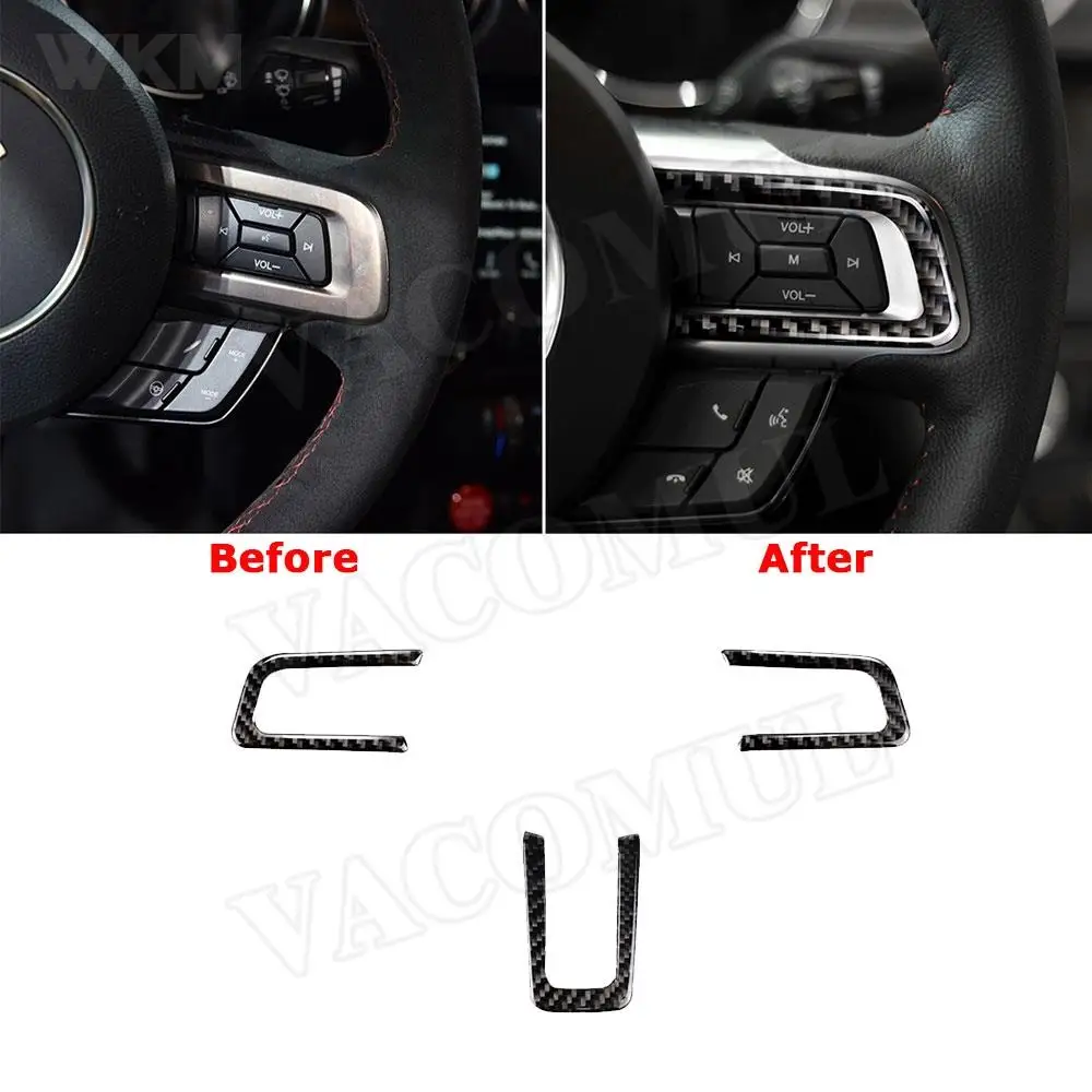 

Carbon Fiber Car Steering Wheel Key Button Frame Trim Mouldings Cover Stickers For Ford Mustang 2015 -2019 Accessories