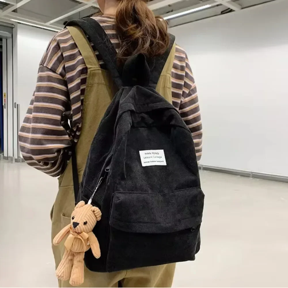 

Retro Corduroy Backpack for Women, Large Capacity Book Bag High School College Students, Fashion Rucksack