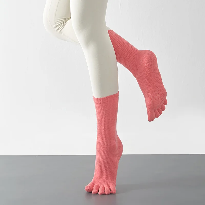 

1Pair Medium Tube Pilates Yoga Socks Winter Five-finger Socks Pressure Sports Non-slip Breathable Sweat Absorption Sub-toe Socks