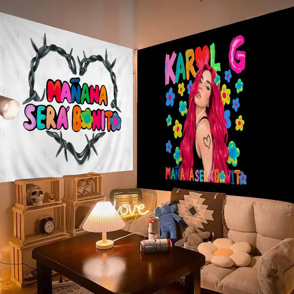 Singer K-Karol G Cartoon Tapestry Art Science Fiction Room Home Decor Wall Hanging Sheets