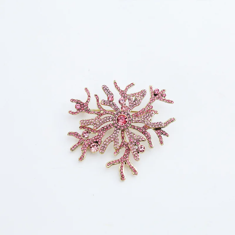 

Retro pink coral studded diamond brooch with geometric ocean plants for men and women's clothing accessories