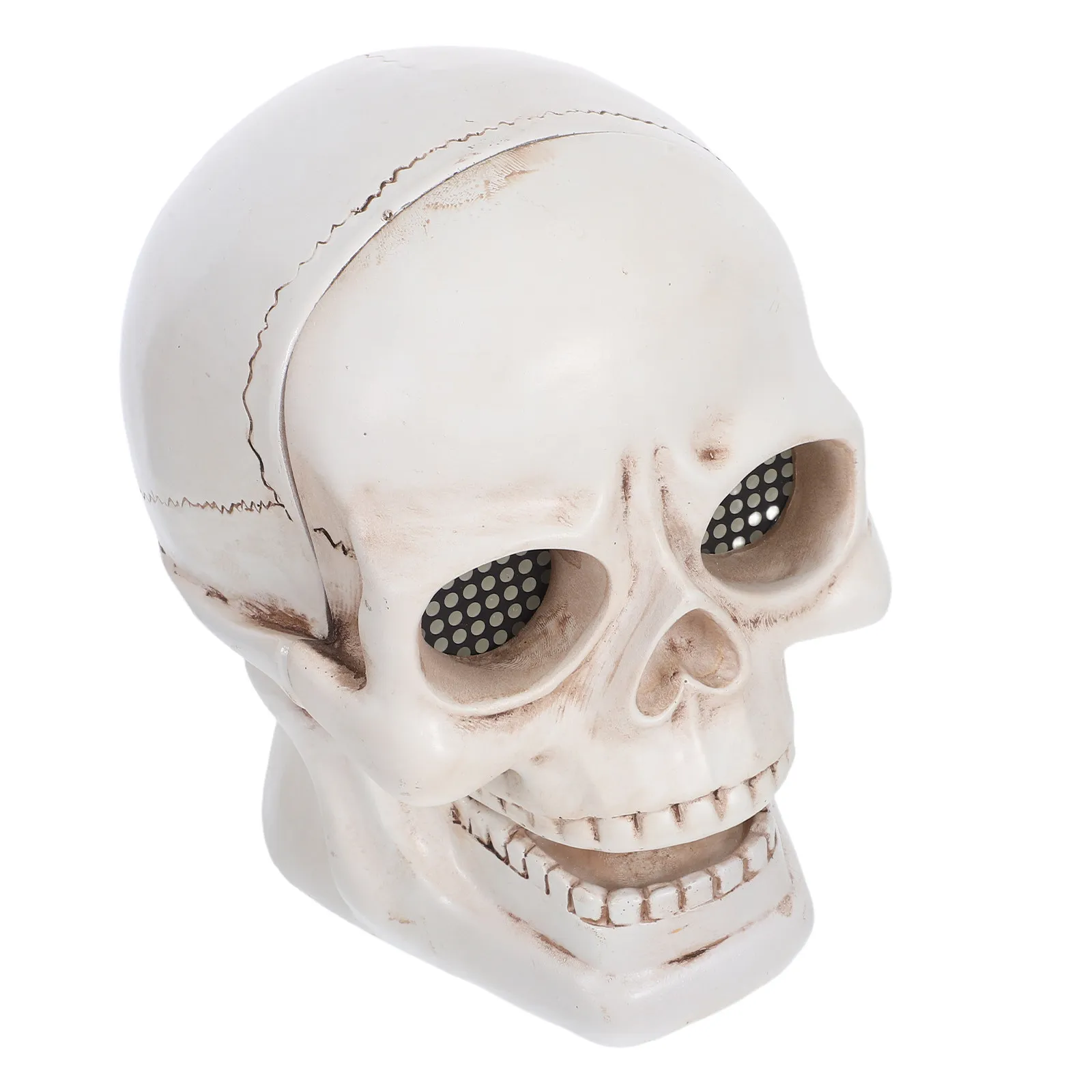 Resin Human Skull Sculpture LED Light Up Glowing Eyes Halloween Party Night Light Horror Decoration Halloween Skull Decoration