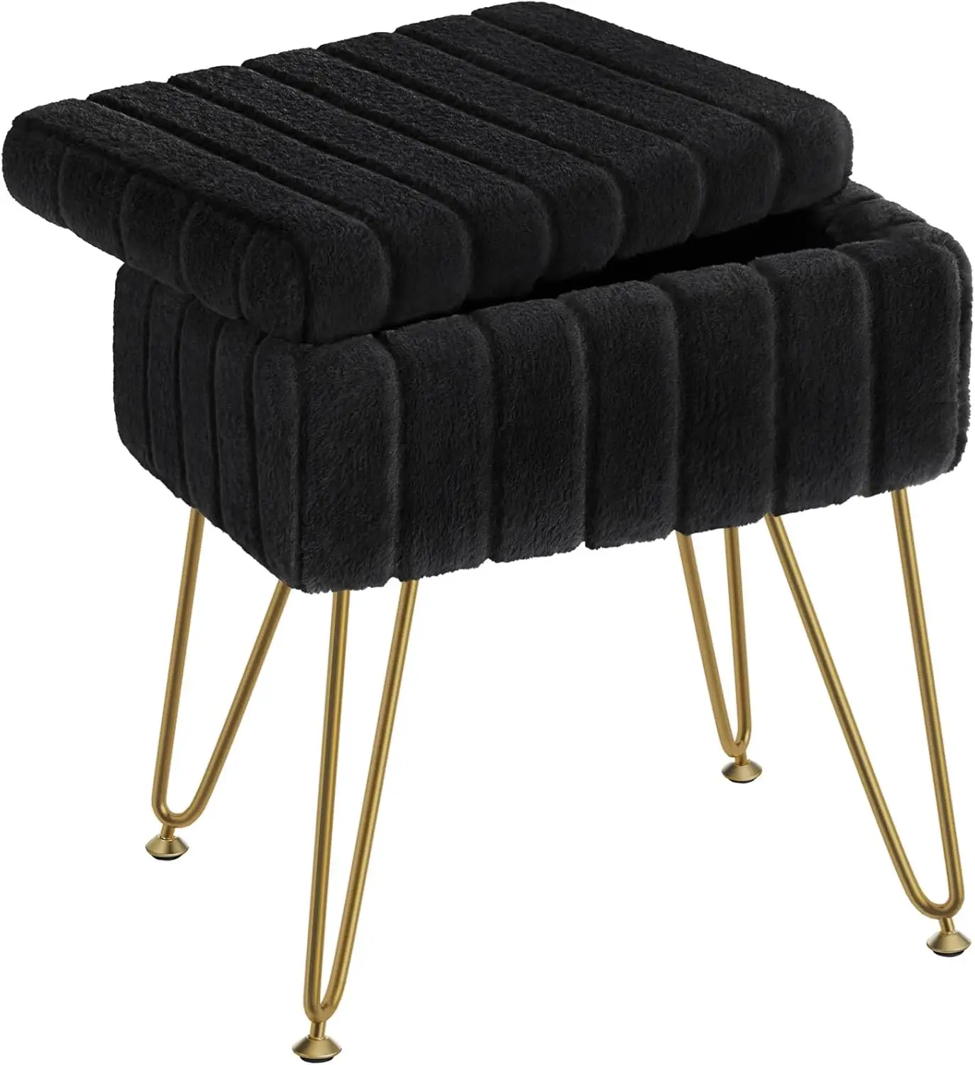 Faux Fur with Storage, Soft Ottoman 4 Metal Legs with Anti-Slip Feet, Furry Padded Seat, Modern Multifunctional Chairs