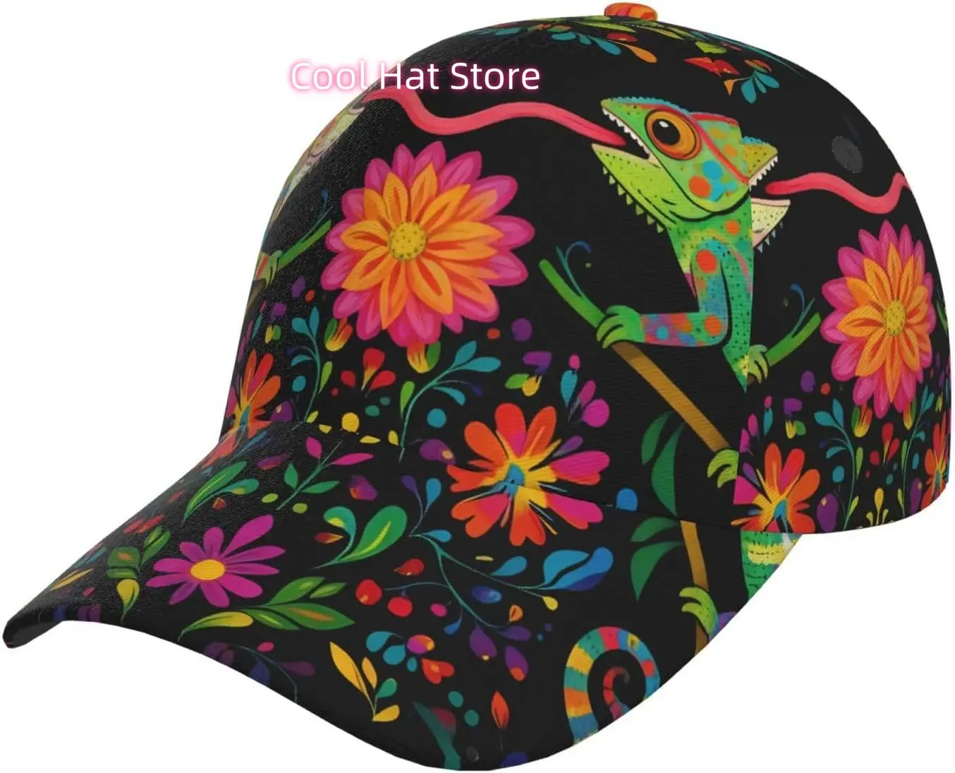 Lizard Pattern Baseball Cap Adjustable Cotton Baseball Hat for Sports, Outdoor, Travel Gifts for Men Black
