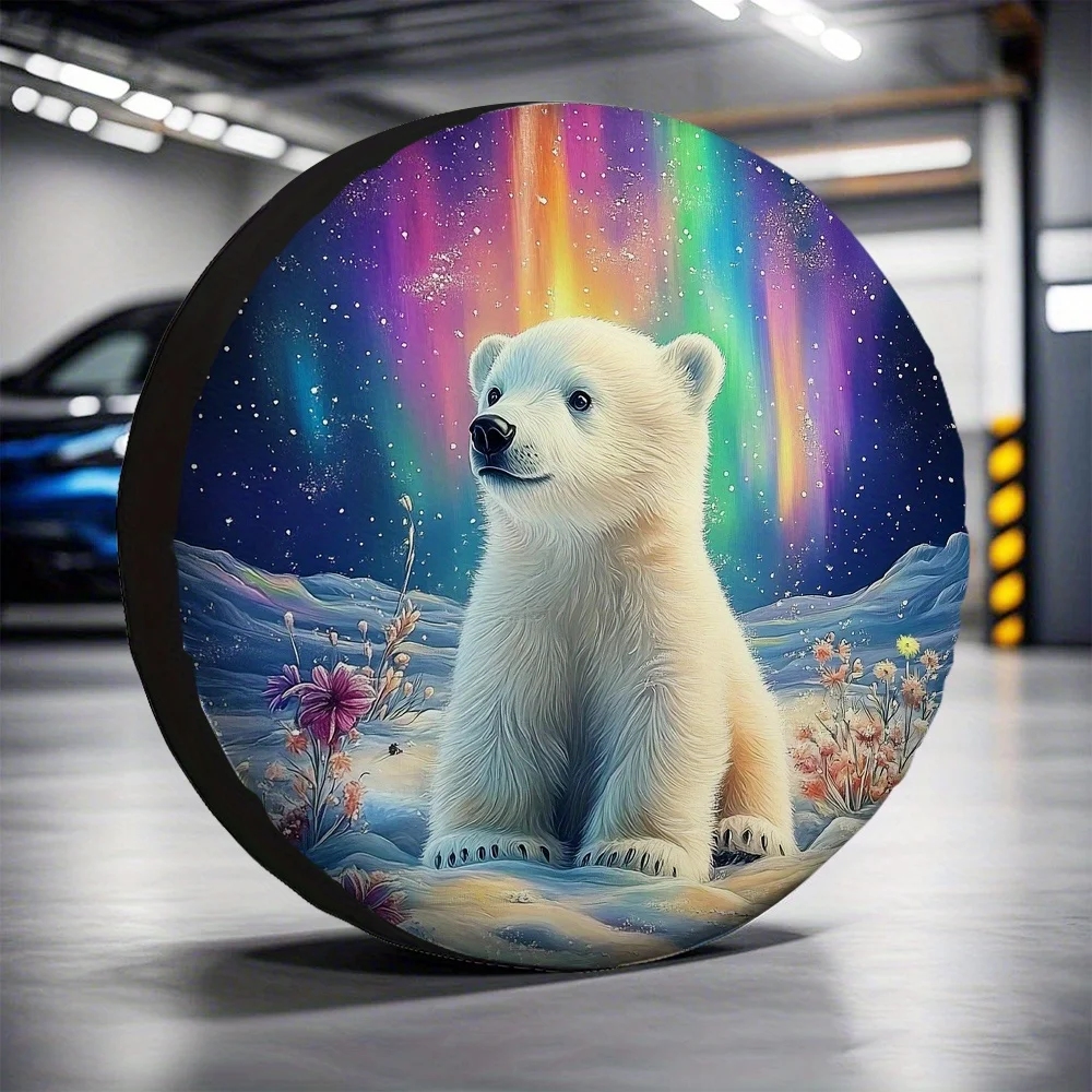 

1 шт., универсальный чехол Polar Bear Aurora, подходит для шин JEEP — полиэстер, который можно стирать в машине, не требуется электричество, яркий Northern Li