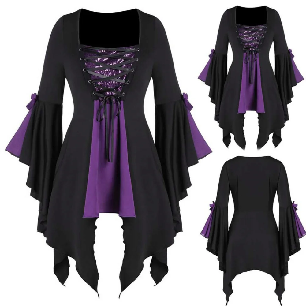 

Womens Gothic Renaissance Blouses Medieval Dark Clothes Vintage Butterfly Sleeve Victorian Steampunk Corset Shirts Tops