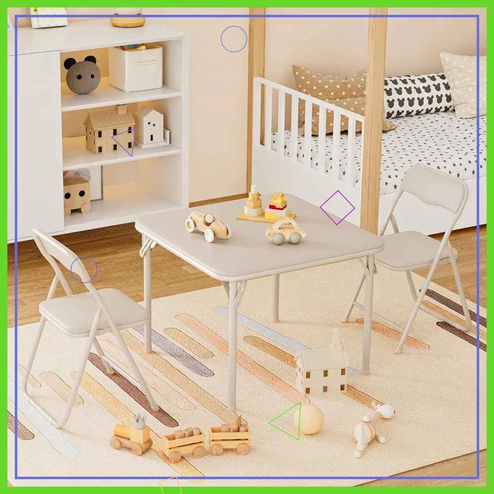 

Foldable Kids Table and Chairs Set with Soft Cushion, Perfect for Eating, Reading & Play