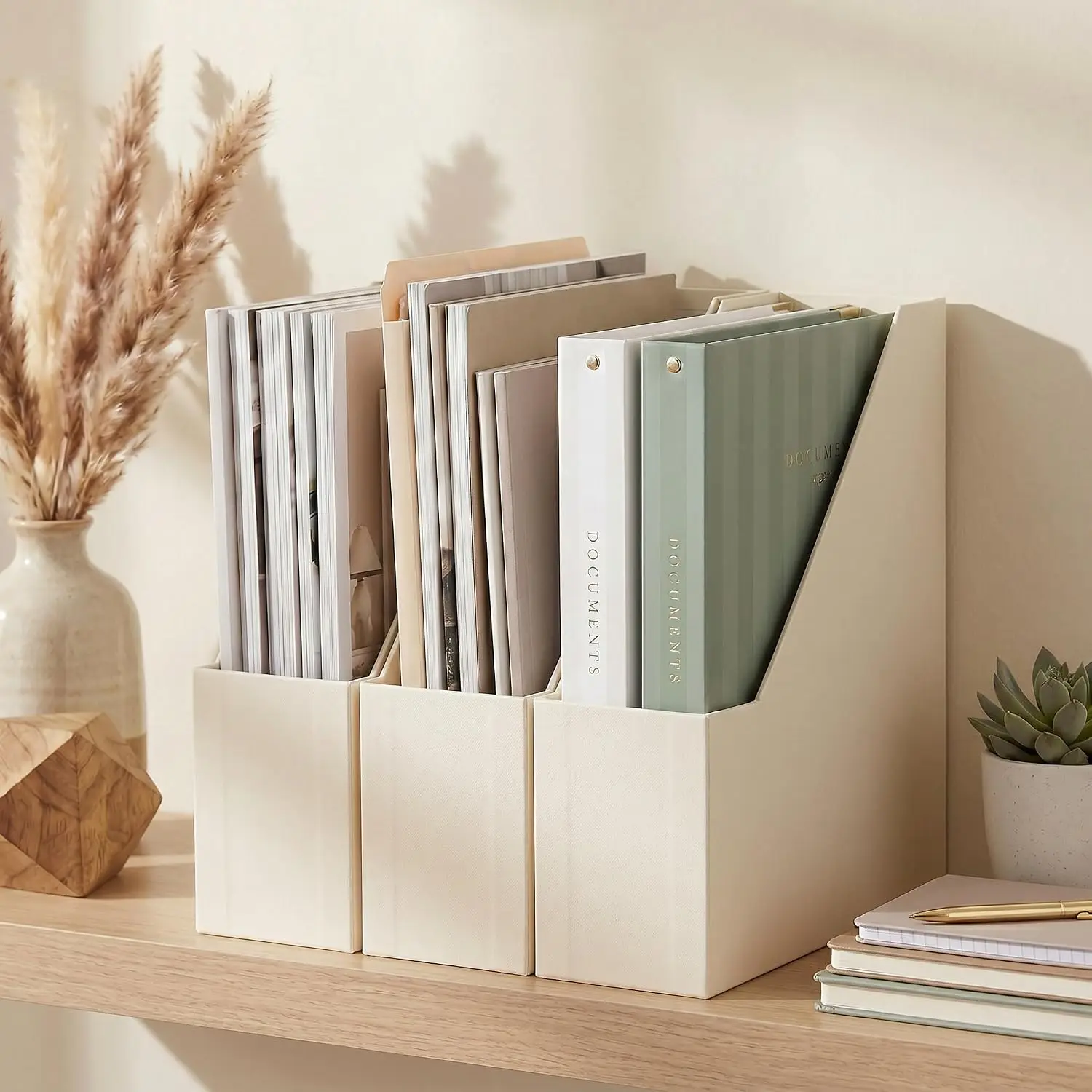 Magazine Holder Set of 3 - Sturdy File Organizer for Desk Shelves - Office Storage for Paperwork, Files, Magazines, Books view 4
