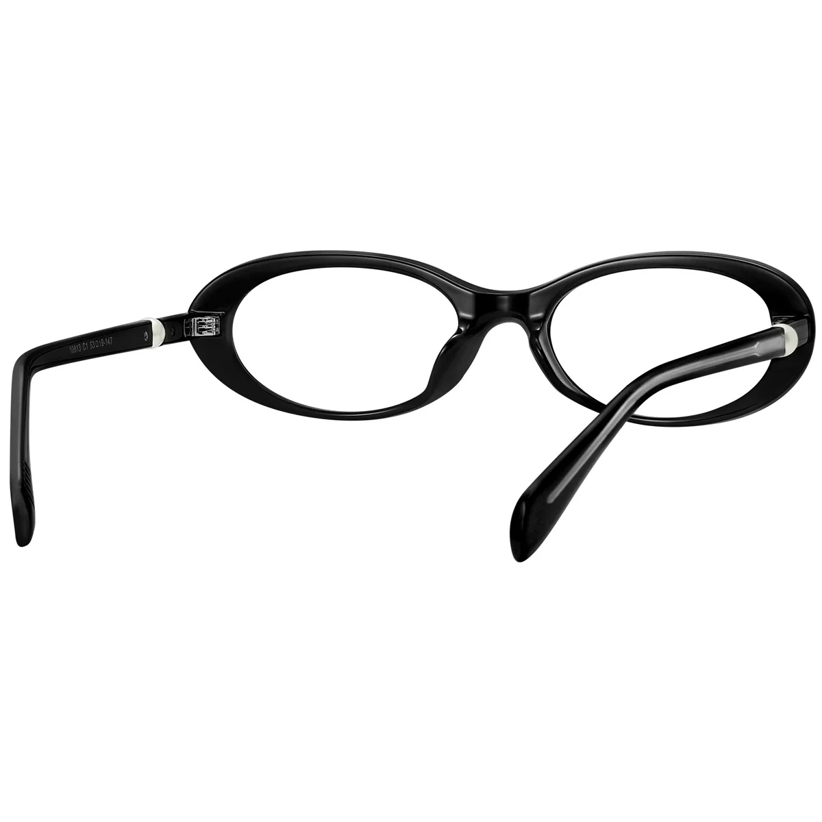 FYTOO Women's Bright Black Oval Retro Acetate Glasses Classic Versatile, Faux Pearl Accents Gentle Temperament, Fits Daily Wear.
