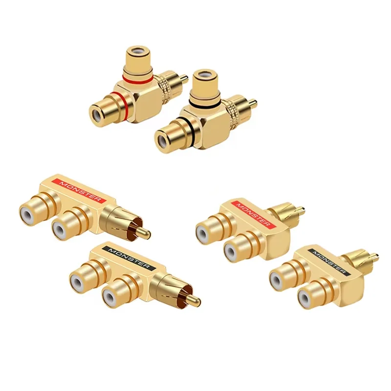 

RCA Adapter 90 Degree Right Angle Plug 1RCA Male to 2RCA Female Jack Audio Video Y Splitter Metal Connector for TV Speaker