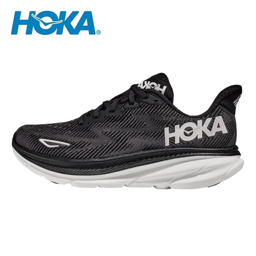 Hoka One One Clifton 9 حذاء رياضي للمشي باللون الأسود والأبيض حذاء رياضي كاجوال للنساء والرجال حذاء جري خفيف الوزن