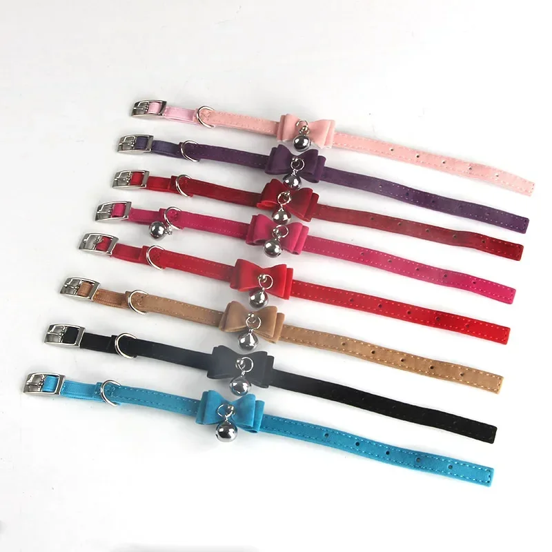 Bowtie Small Dog Cat Collar Safe Soft VelvetPet Products Dog Collar Pet Supplier with Bell for Puppy