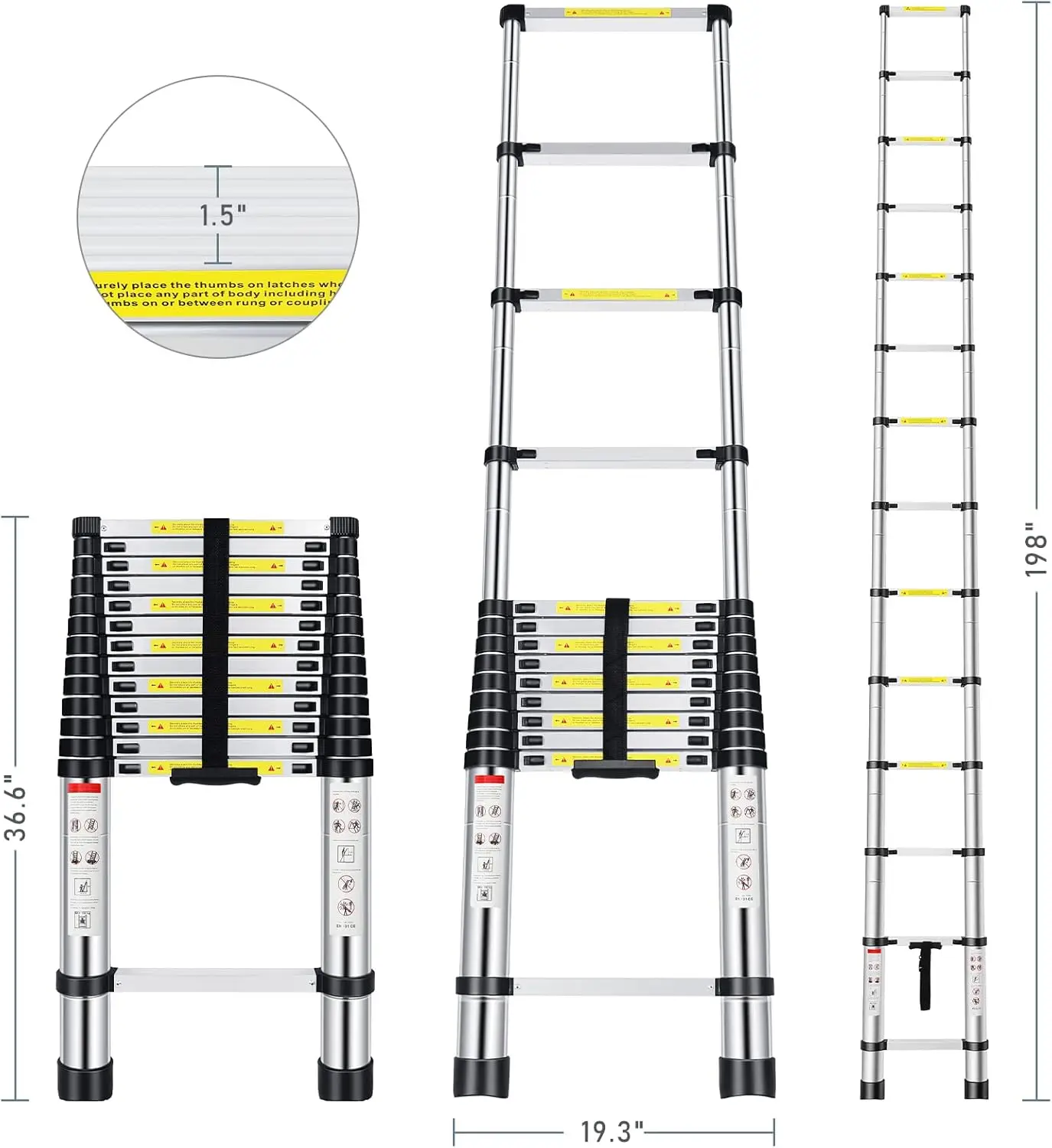 Ladder 16.5FT, Telescopic Extension Ladder, Aluminum Alloy Folding Ladder Portable Multi-Purpose for Indoor Outdoor Work, Heavy