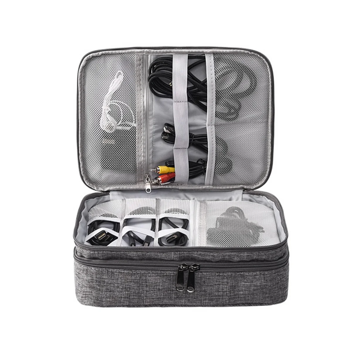 Bolsa de armazenamento multifuncional para cabo de dados, bolsa digital, energia móvel e armazenamento de fones de ouvido, preto, 3 camadas