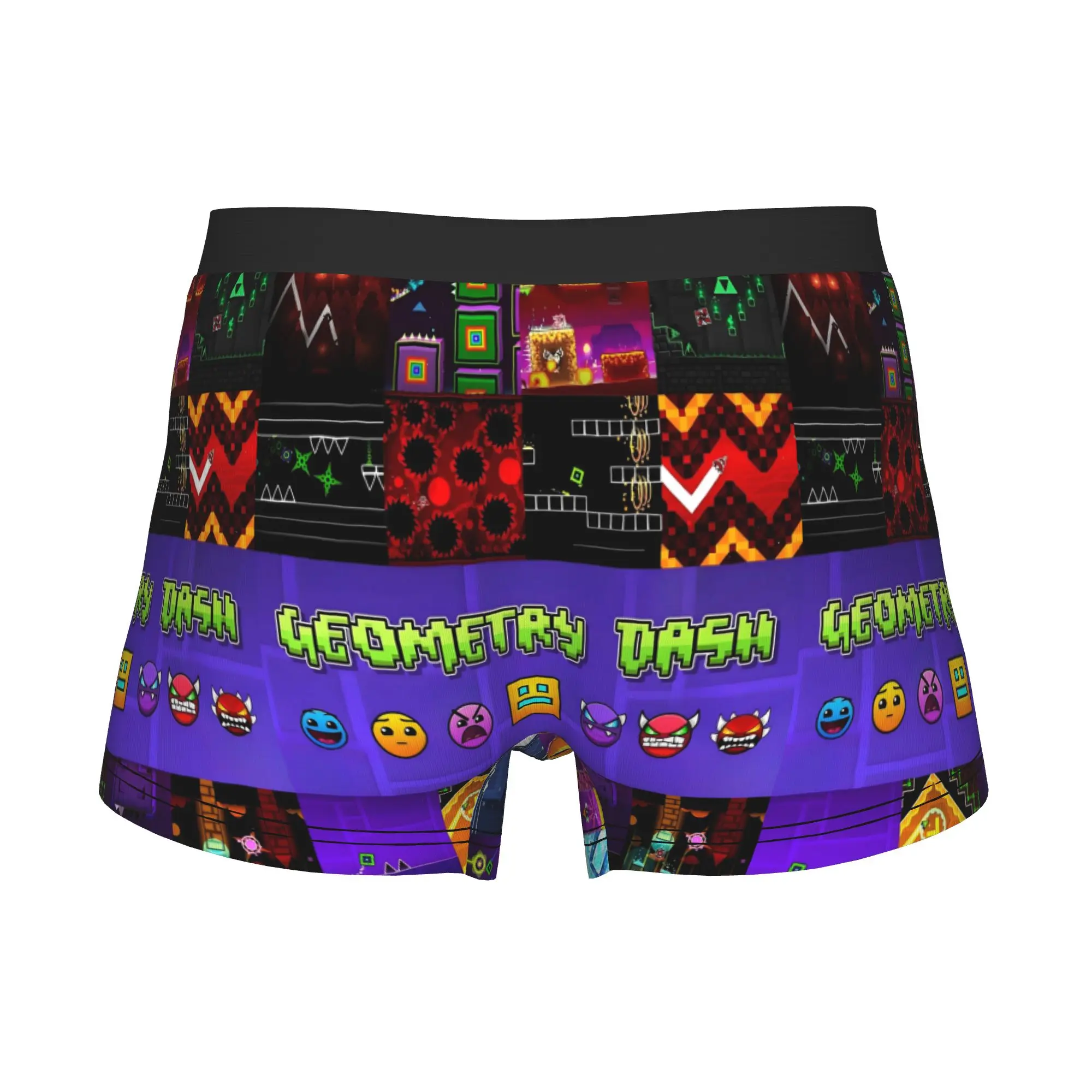 Male Novelty Popular Geometry Dash Underwear Game Levels Boxer Briefs Stretch Shorts Panties Underpants
