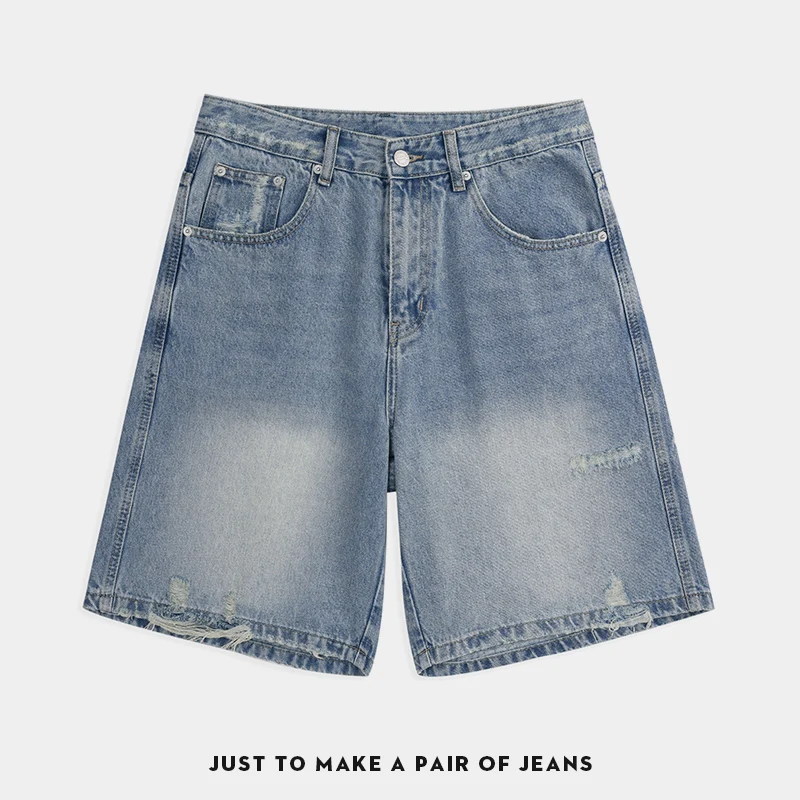 

Голубые повседневные джинсовые шорты, мужские модные брендовые потертые универсальные капри, новые летние мужские брюки средней длины 2025 года