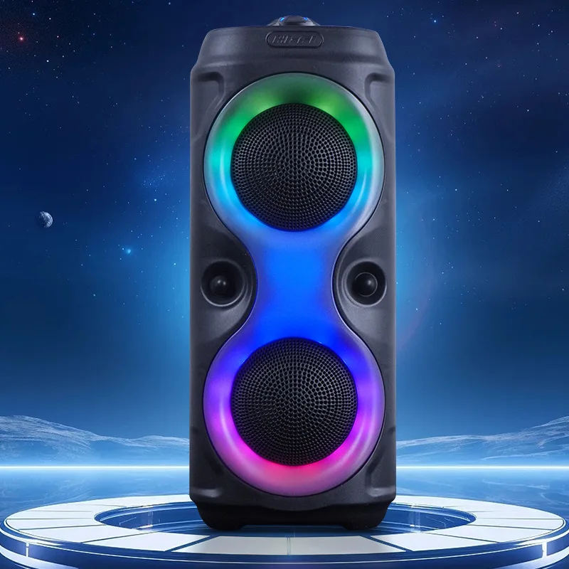 TWS Wireless Portable FM Bluetooth 5.0 Colorful Party Light Speaker Subwoofer Heavy Bass Sound System Outdoor Karaoke Speaker