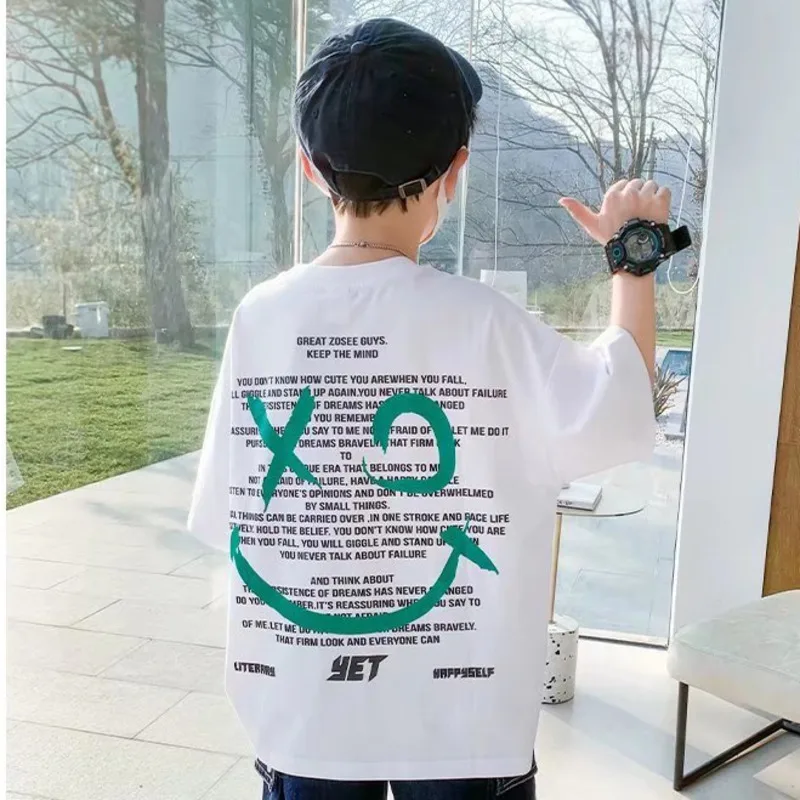 

Children's Summer Clothing Boys Short Sleeved T-shirt New Summer Letter Print Children's Half Sleeved Baby Top