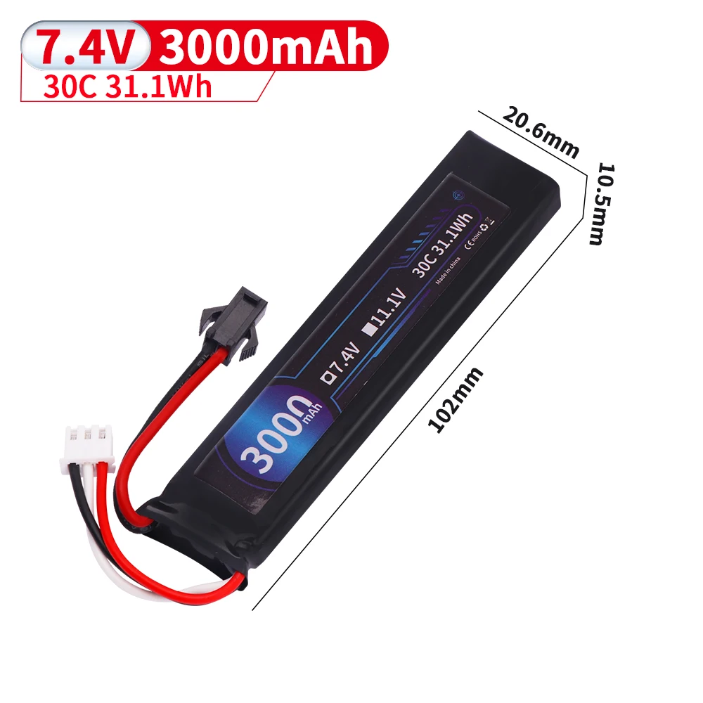 Водяной пистолет Airsoft 7,4 В 2S 30C 452096 3000 мАч LiPo аккумулятор T/TIMA/XT30/SM Разъем для Airsoft BB Air Pistol Электрические игрушки Запчасти для пистолетов