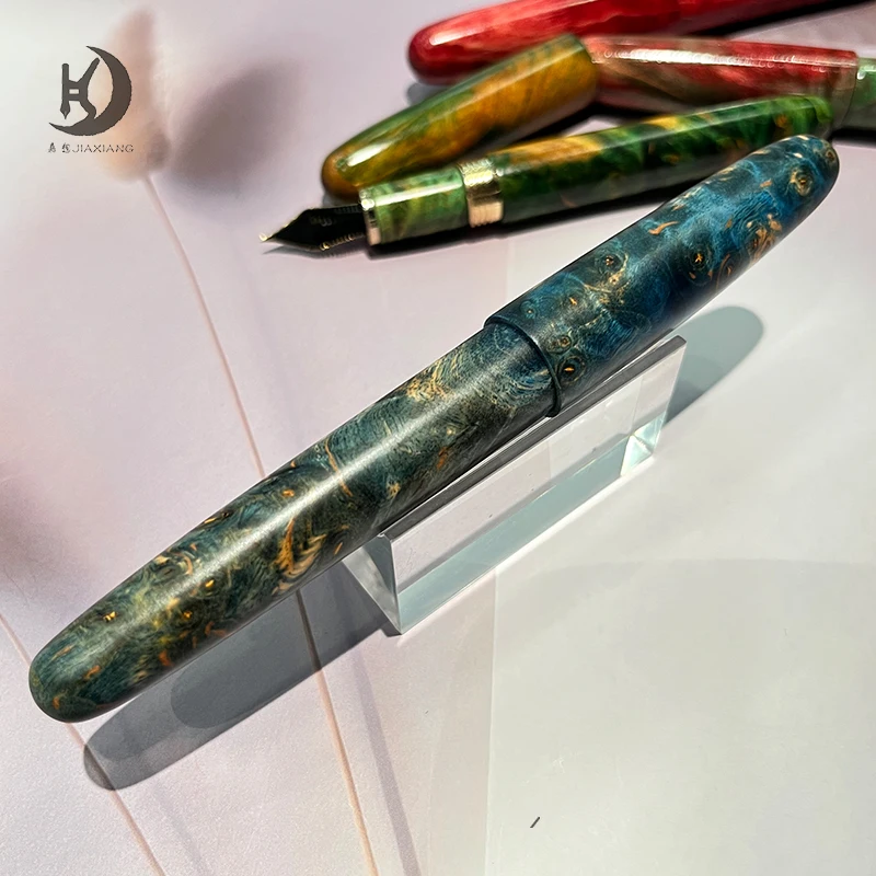 Natürlicher stabilisierter Holz-Füllfederhalter, feine Spitze, handgefertigter Schnitzstift mit Konverter (Grasgrün/Rot/Blau) – Detail 2