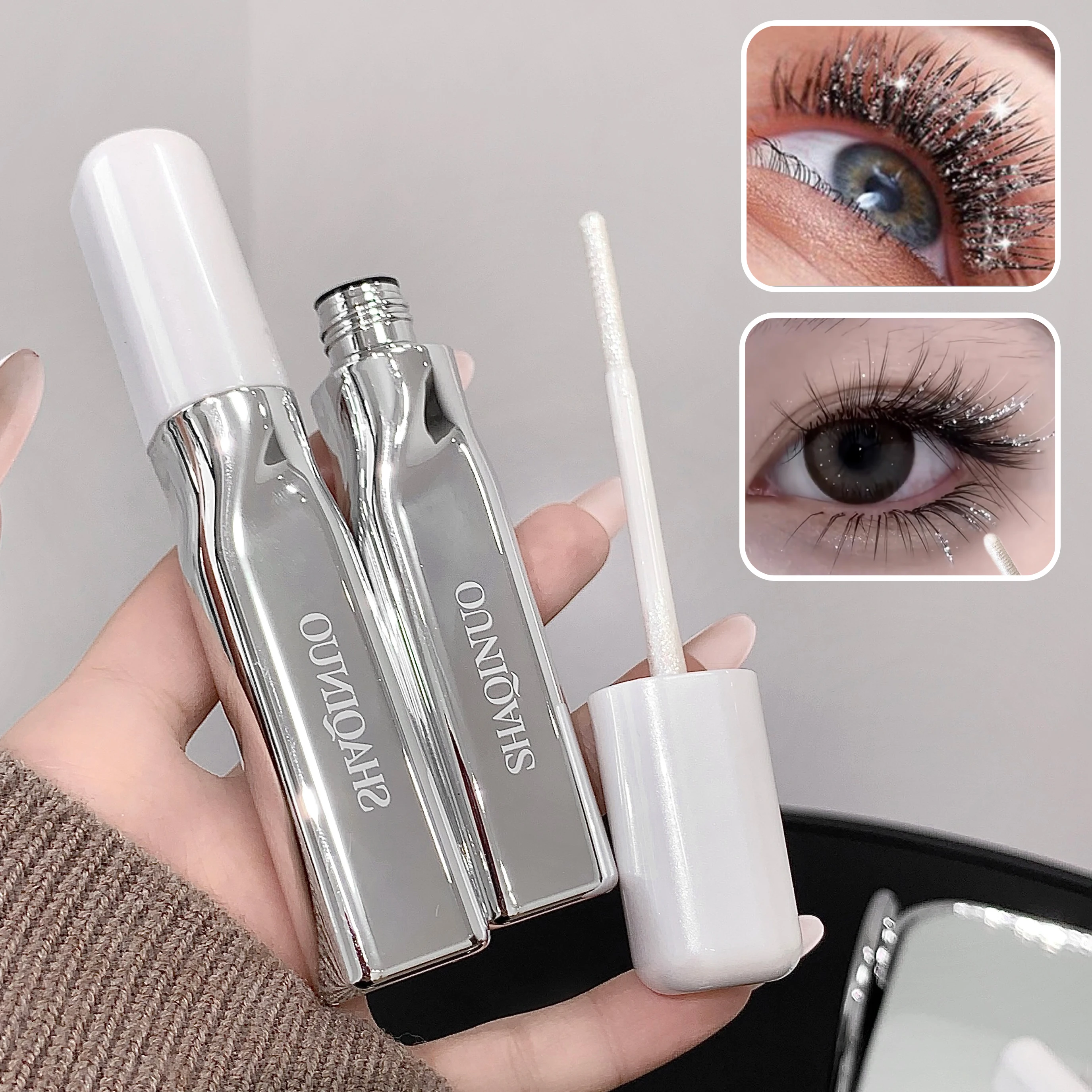 SHAQINUO Diamond Glitter Mascara, Lightweight, Curls, Volumes, Waterproof, Sweatproof, Smudge-proof, Perfect for Stage Makeup