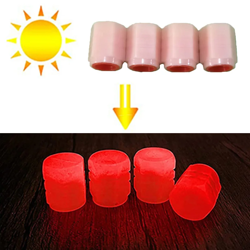 Universal Luminous Tire Valve Caps Red Night Glowing Car Moto Glowing Valve Cover Tire Wheel Hub Styling Decor Auto Accessories