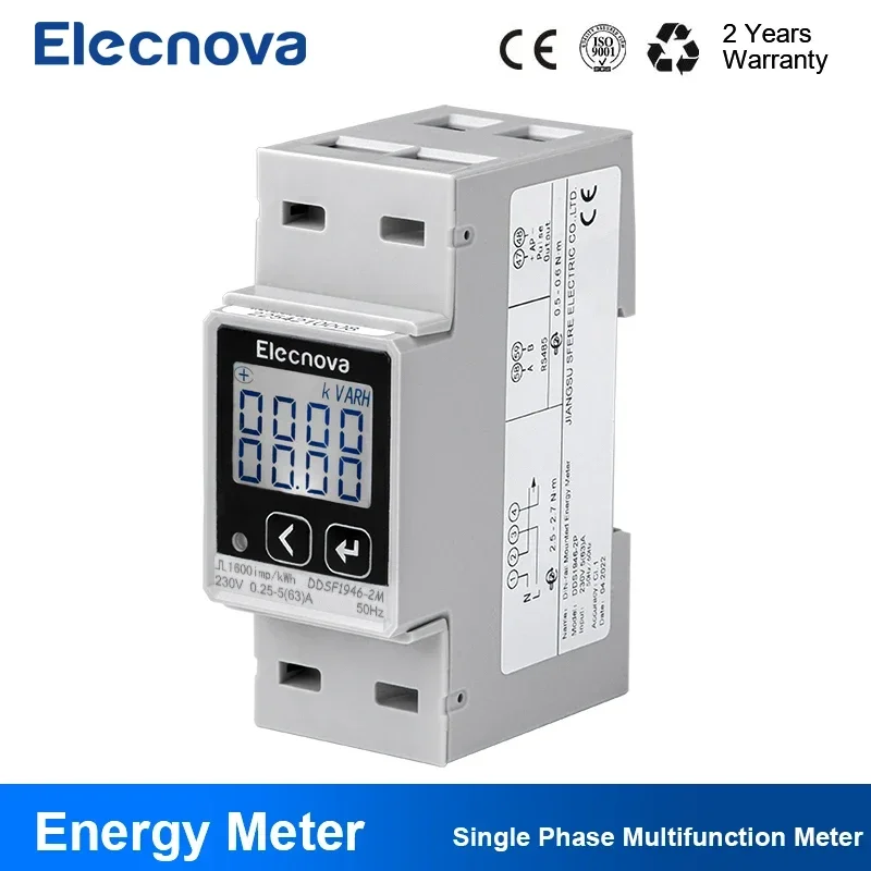 

1 Phase MID Tariff Energy KWh Meter RS485 Modbus DIN Rail LCD Electricity Consumption Monitor Counter Multimeter AC DDSF1946-2M