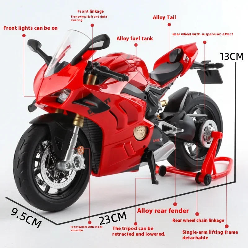 1:9 Ducati Panigale V4S Off Road Autocycle Alloy Die Cast Motorcycle Model Sound & Light Desktop Decoration Display Series Gifts