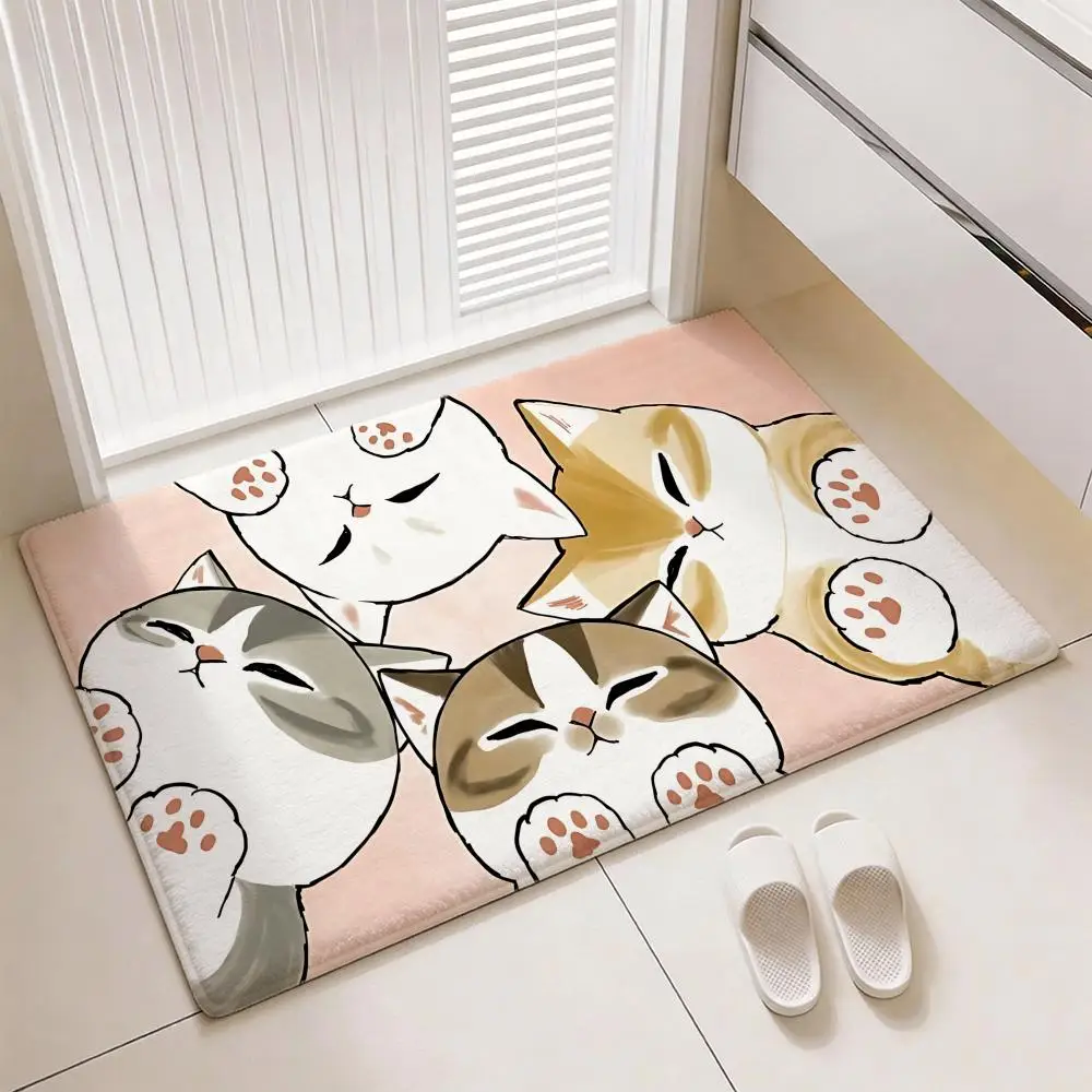 Cute Cat Character Brand M-Mofusands Floor Mat Soft Thickened Flannel Door Mat Non-Slip Living Room Rug Home Decor