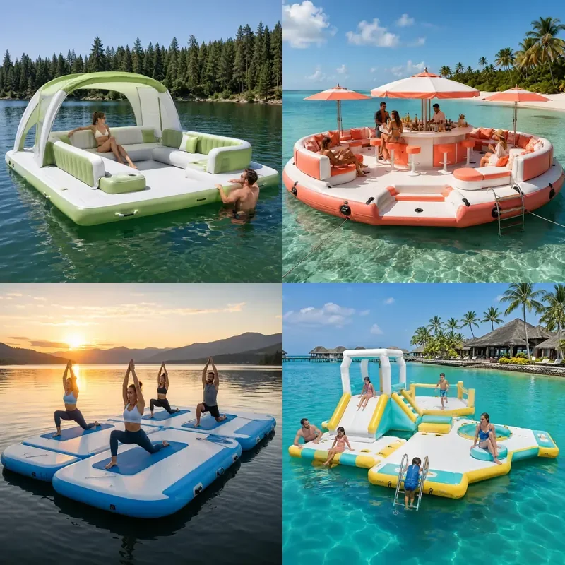 Large Inflatable Floating Platform for Water Fun, Stable Dock for Family and Friends to Enjoy Outdoor Activities