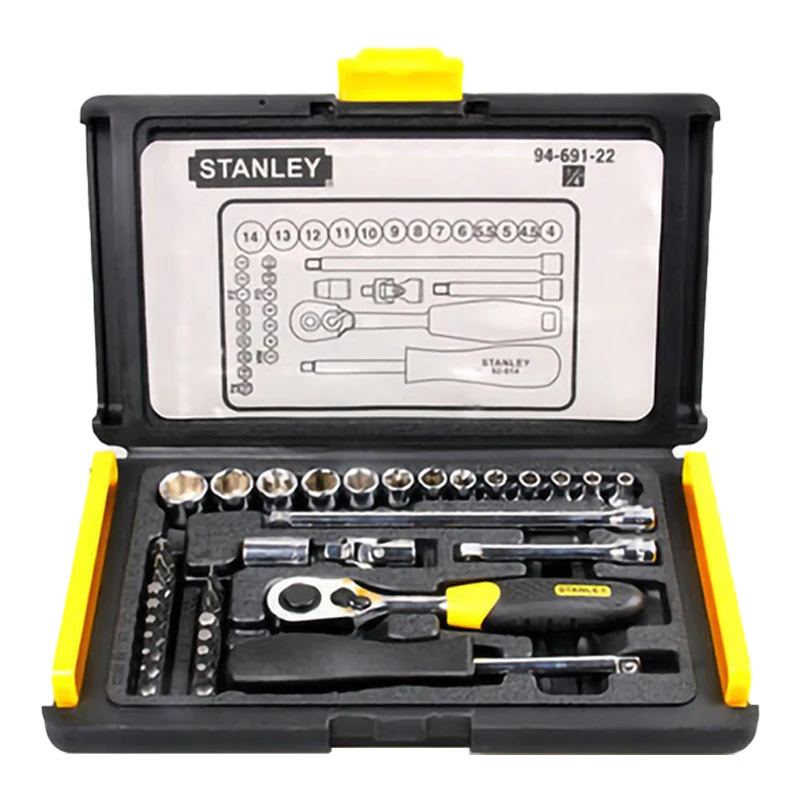 Stanley 94-691-22 35Pcs 6.3mm(1/4 Inch) Professional Car Repair Wrench Set Include Ratchet Wrench Handle Sockets Extension Rod