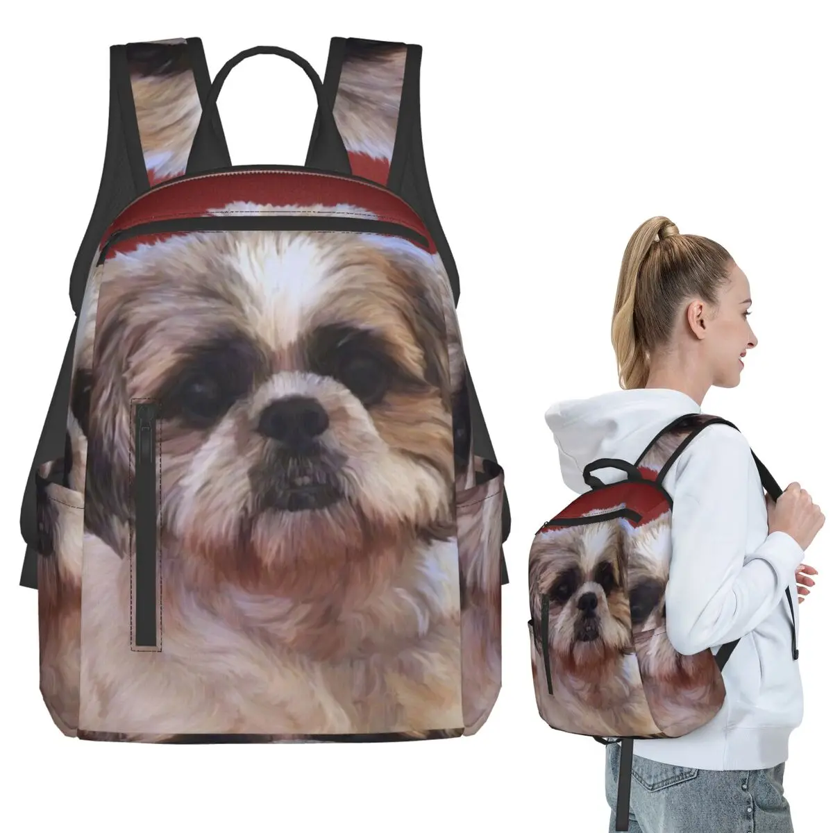 シーズー犬バックパック学生ブックバッグ子供スクールバッグコンピュータショルダーバッグ男性女性