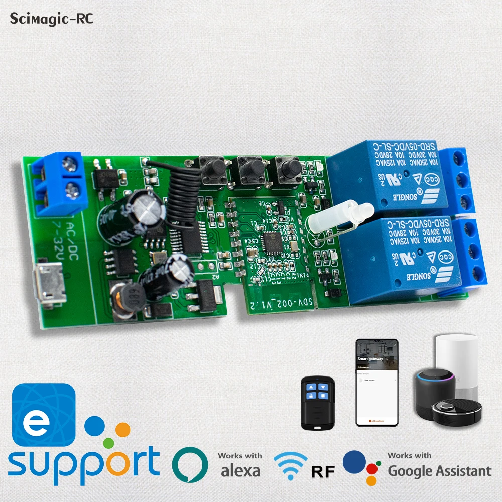 

Умный выключатель Ewelink сухой контакт, беспроводной, Wi-Fi, Rf, 433 МГц, 2-канальный релейный модуль приемника, 2-канальный выключатель Inching, Alexa Google Home