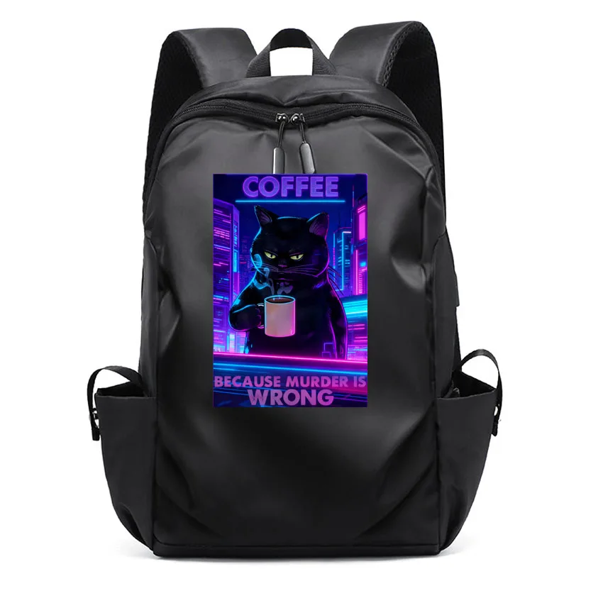 

Водонепроницаемый деловой рюкзак для ноутбука, мужские и женские школьные рюкзаки для ноутбука, потому что убийство неправильно, черный кот, напиток кофе с принтом