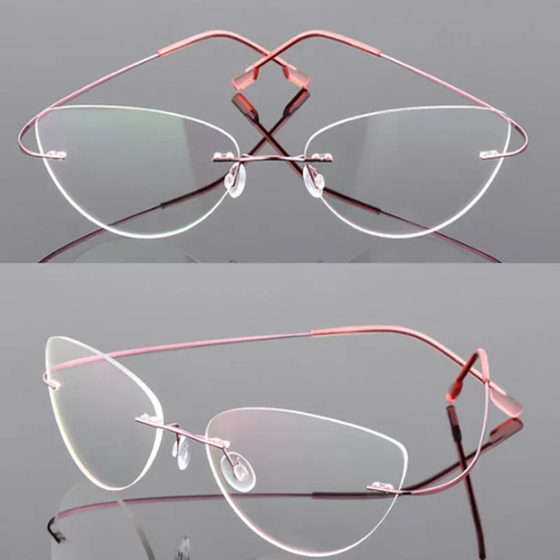 Cat eye titanium rimless Reading Glasses ultra-light women alloy Rimless reading eyeglasses Presbyopic glasses +50 +100 to +600