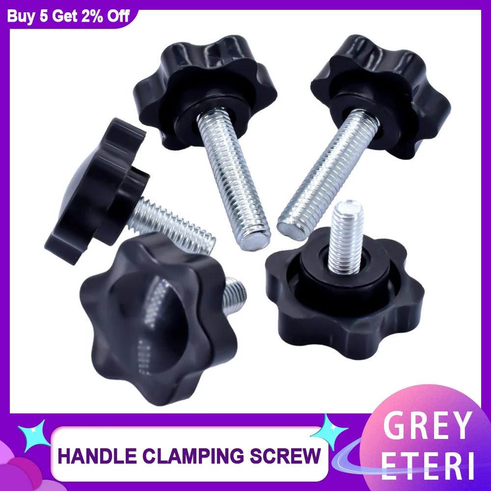 M4 M5 M6 M8 M10 Black Plum Bakelite Hand Tighten Screw Handle Bolt Thread Star Shaped Clamping Nuts Knob Carbon Steel