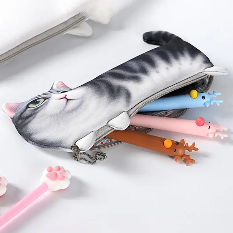 Cat Pencil Case For Girls Simulation Cute Cat Stationery Bag Creative Junior School Students Students's Stationery Organizer Bag