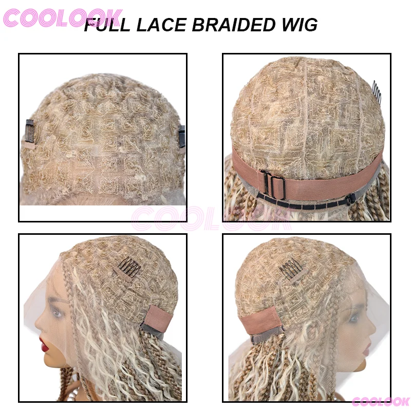 32 "perucas dianteiras de renda sintética para mulheres boho tranças perucas de renda sem nós caixa tranças peruca marrom africana